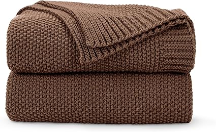 CozeCube Brown Throw Blanket for Couch, Soft Cozy Cable Knit Throw for Bed Sofa Living Room, Lightweight Warm Decorative Farmhouse Christmas Blanket, 60"x80", Dark Brown