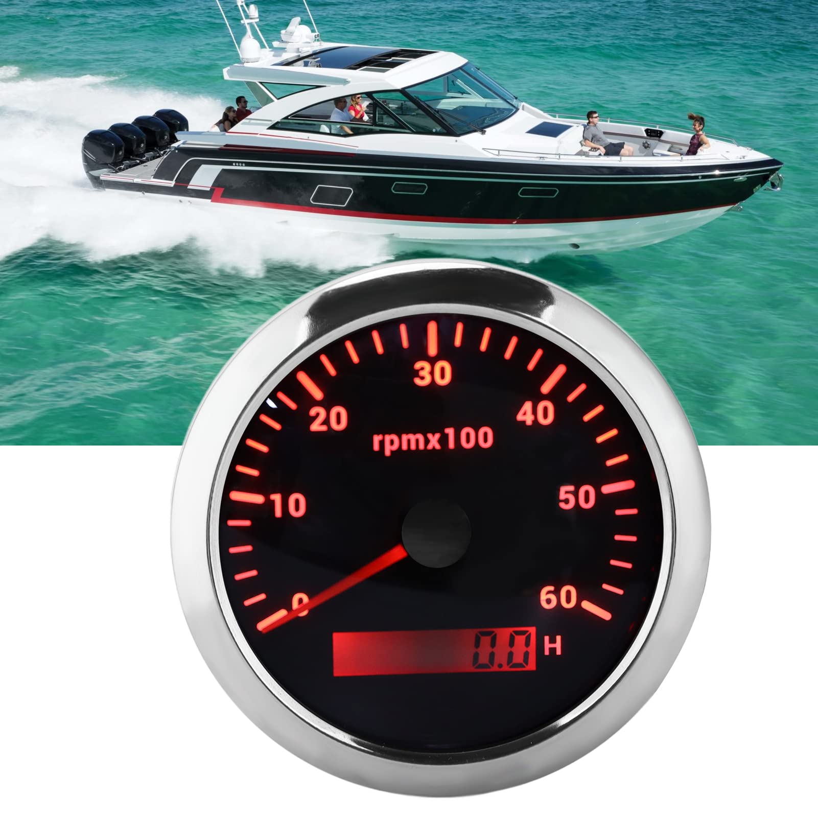 Tacómetro de 85 Mm, 0-6000 RPM, 9-32 V, IP67 Impermeable (BLACK)
