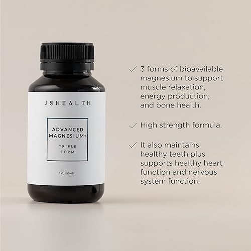 Miniatura 2 de JSHealth Suplementos Avanzados de Magnesio con Glicinato y Citrato de Magnesio para Relajación Muscular (120 Tabletas)