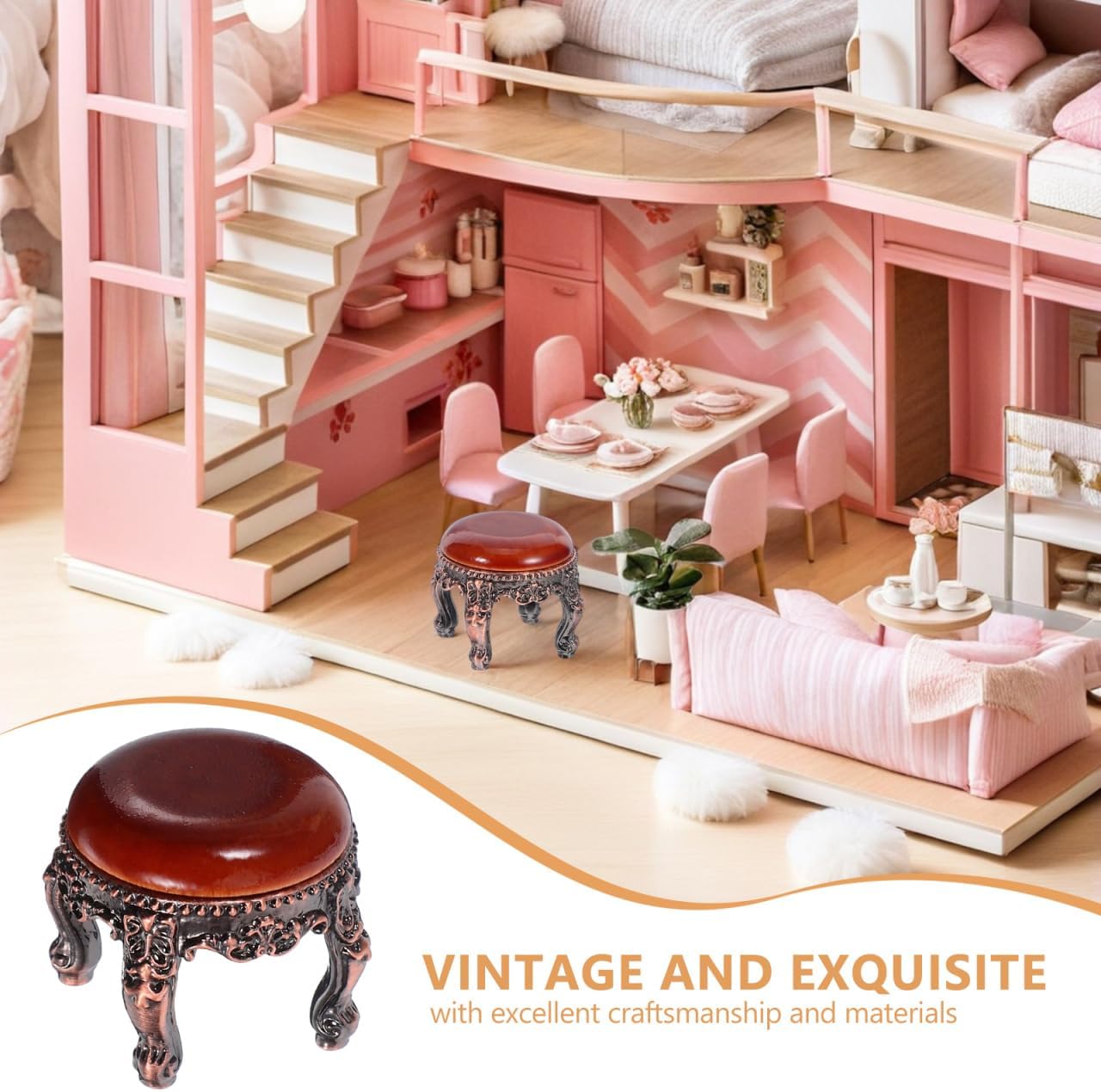 Abaodam Dollhouse Stool, 1:12 Scale Miniature Wooden Furniture Chair Model, Vanity Bench Seat for Dollhouse Living Room, Micro Landscape and DIY Mini House Decoration