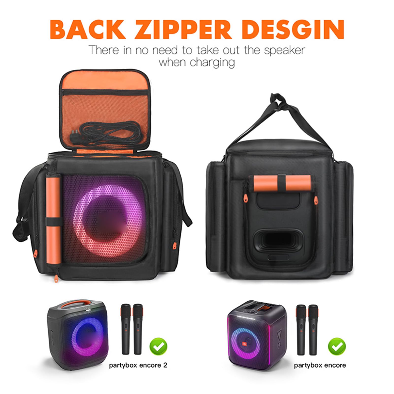Étui de transport compatible avec JBL Partybox Encore Essential/Essential 2, sac fourre-tout de voyage avec bandoulière et poches pour microphone, chargeur, câble et accessoires