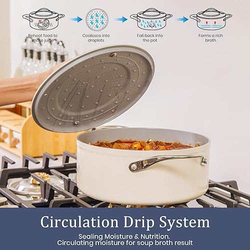 Miniatura 8 de Juego de utensilios de cocina de cerámica antiadherentes con tapa, juego de utensilios de cocina no tóxicos sin PFAS con revestimiento de cerámica