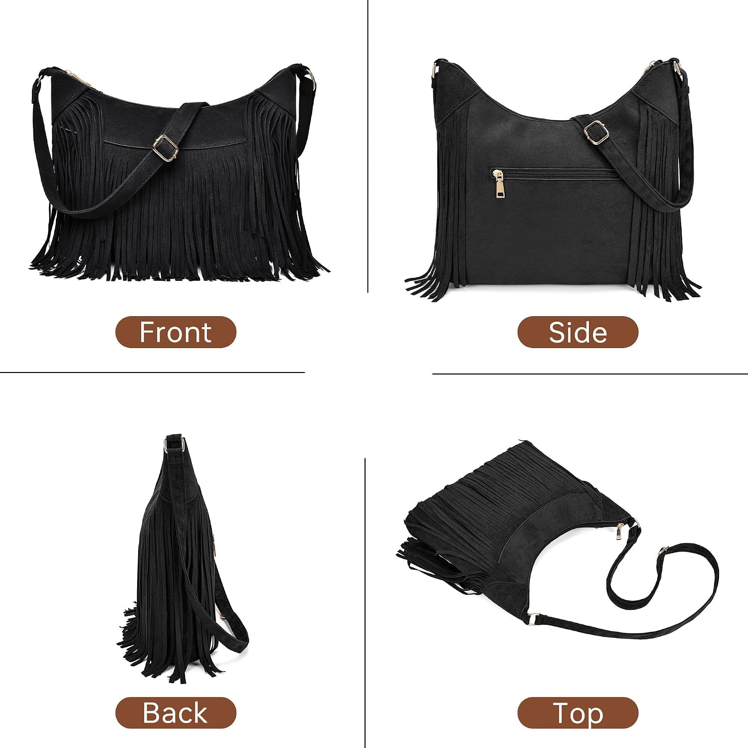Crossbody Bags for Women Suede Fringe Purse Retro Cross Body Bag