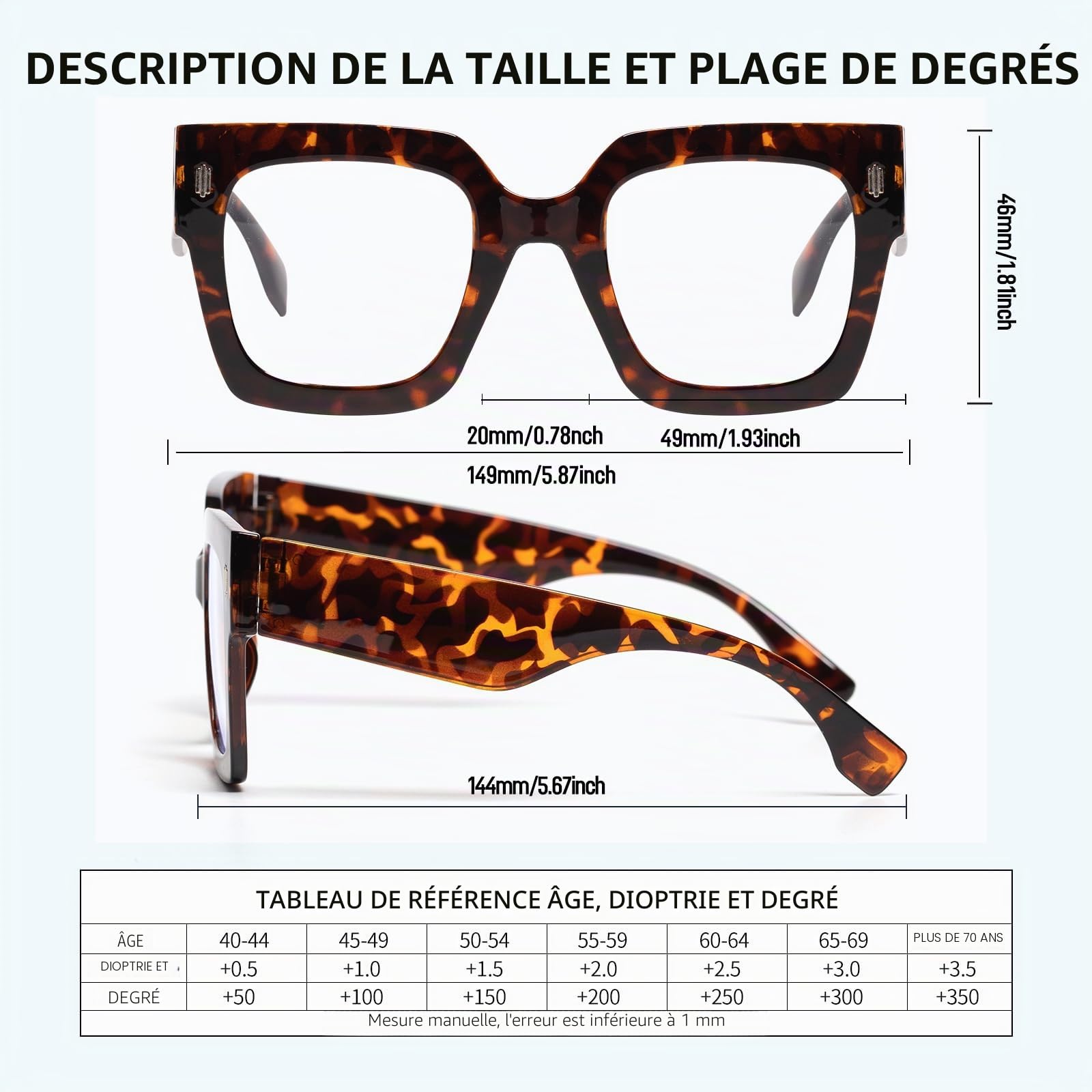 Lunettes de lecture surdimensionnée à monture carrée pour femmes, mode lumettes de lecture anti-lumière bleue de grande taille, loupe de lecture pour ordinateur de grande taille