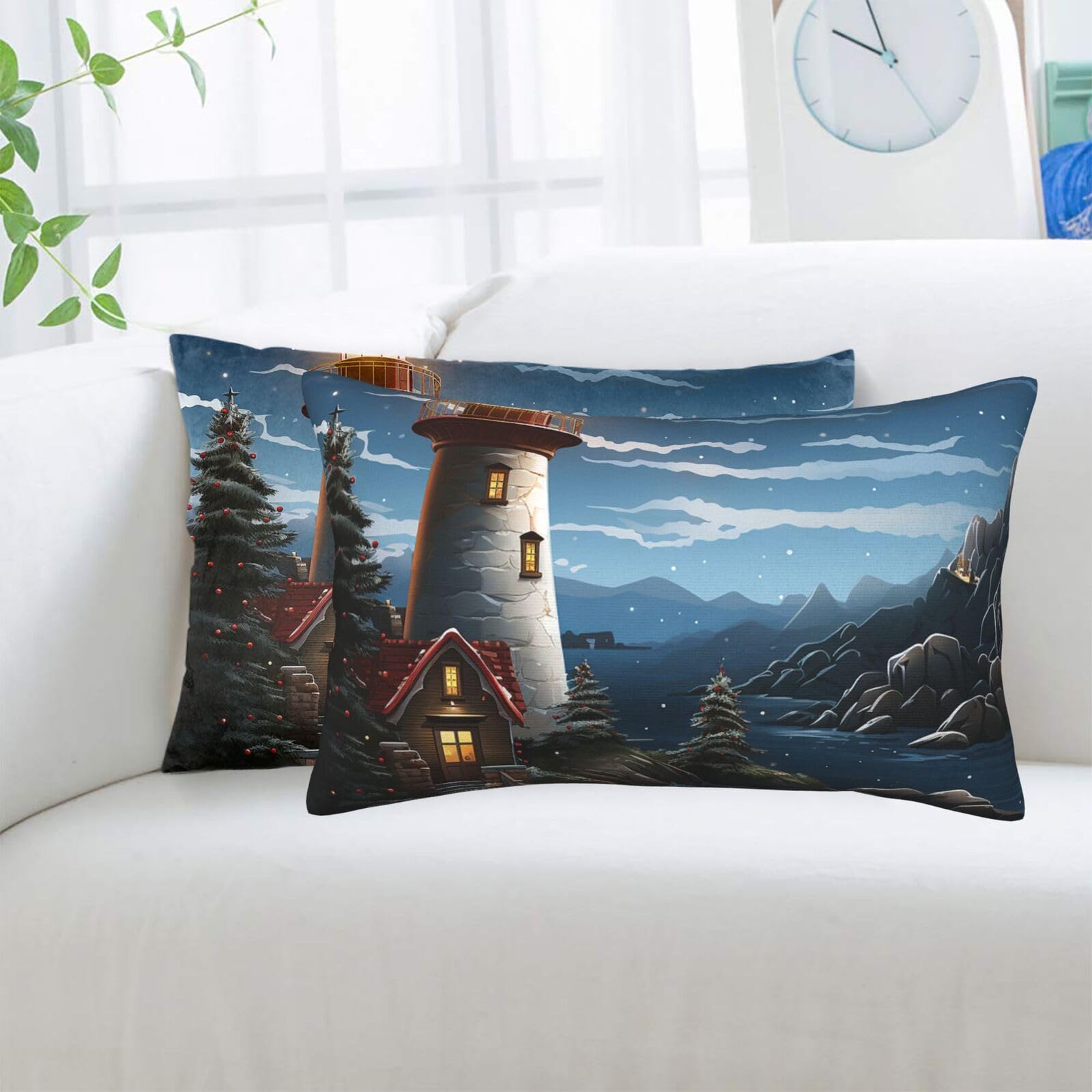 Santa Claus Lighthouse Standard Pillowcases Sets of 2, Ultra Soft Microfiber Plush Pillow Cases 14"X20" Comfort Decorative Throw Pillow Cover with Hidden Zipper for Bedroom, Sofa, Couch