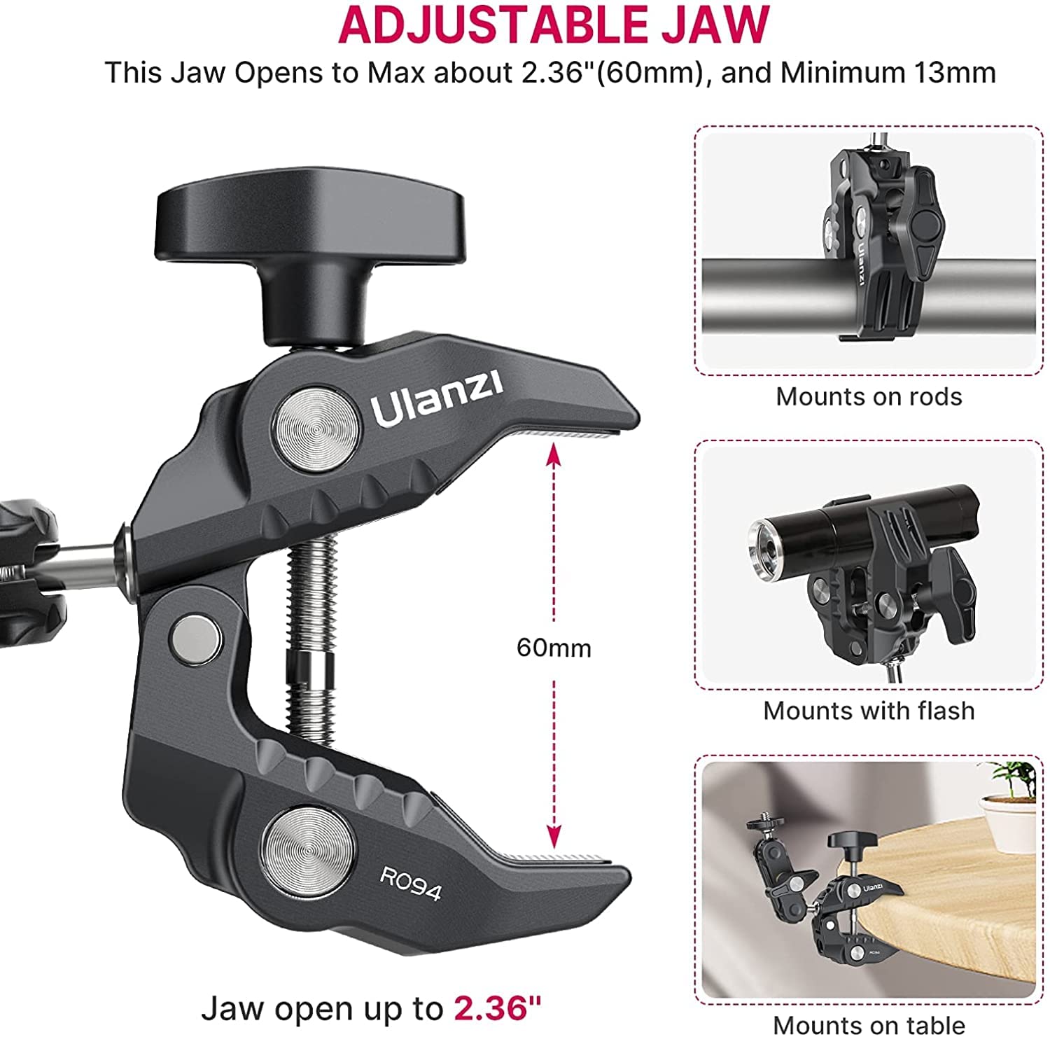 ULANZI Super Clamp Mount - 360° Ballhead & Magic Arm -5