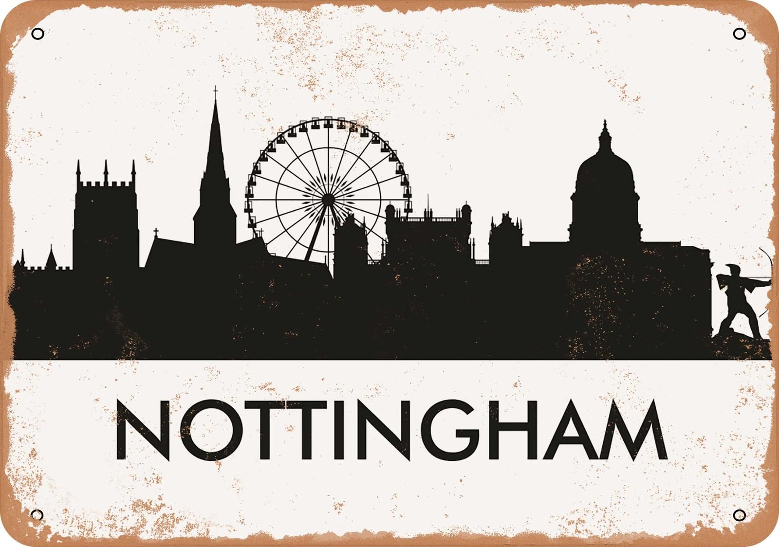 Miaomansenstore Metal Sign - Nottingham Skyline - Vintage Look Home Decor