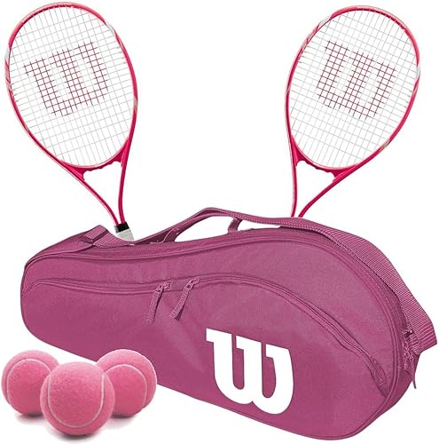 Wilson Serena Pro Lite - Raqueta de tenis doble con una bolsa de tenis Advantage II y 3 pelotas de tenis rosadas