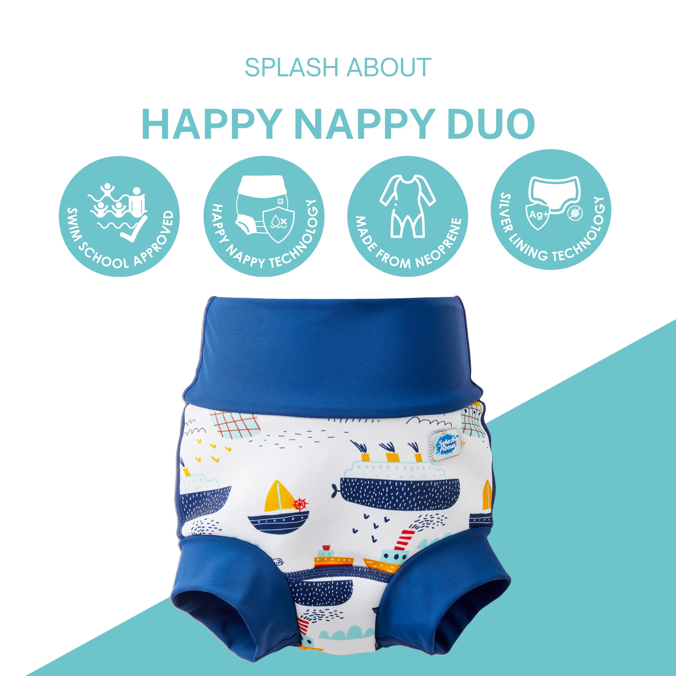 Splash About Happy Nappy Duo Wiederverwendbare Schwimmwindel, Tug Boats, 6-12 monate