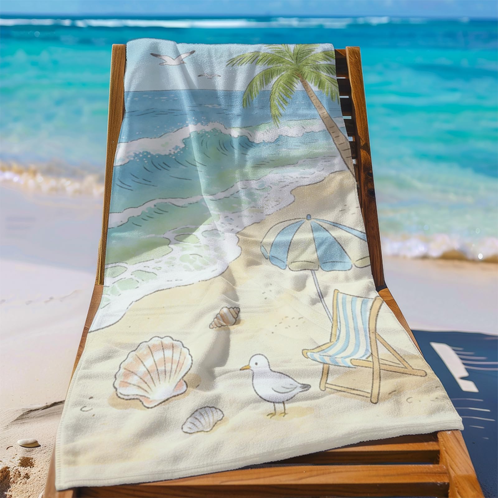 Fouta PlagePlage Blanche Mer Bleue Modèle Surdimensionné avec Diverses Tailles, Respirante et Portable, Parfaite pour Voyages Sorties Piscine et Usage Extérieur Quotidien 90x160 cm