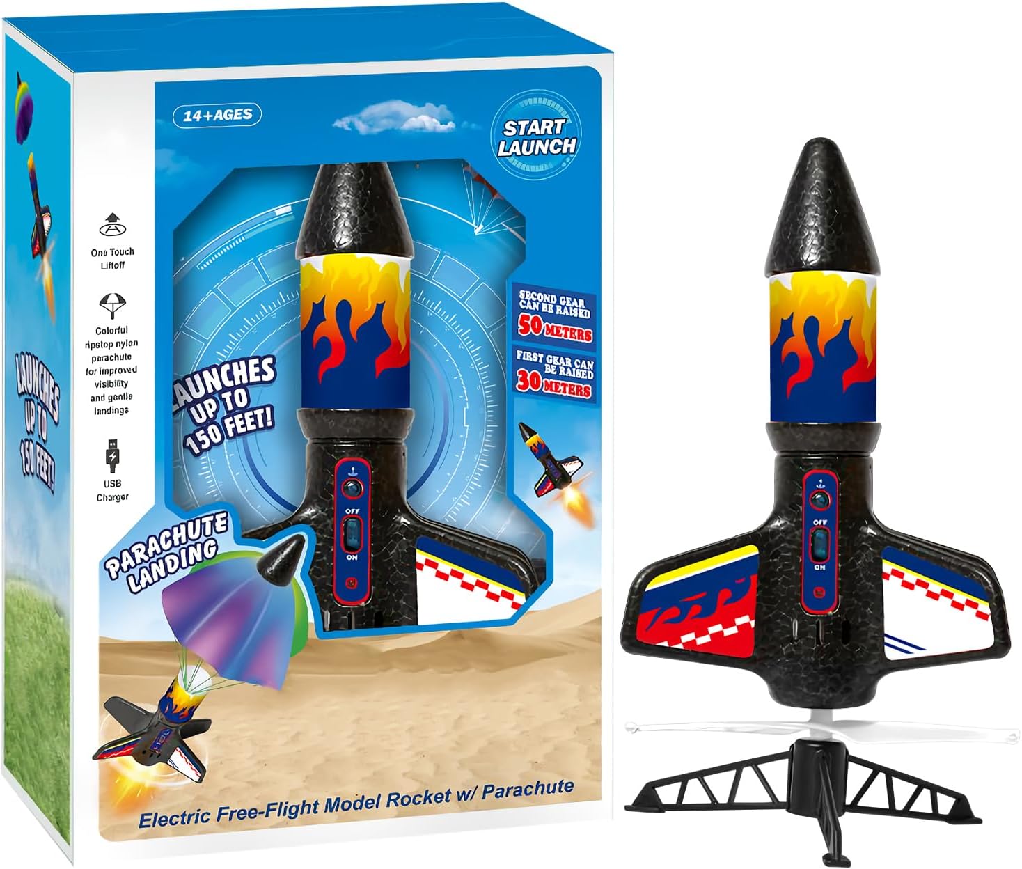 Rocket Toy for Kids - Launching Rocket with Parachute, 1 Unit Physics for Parent-Child Interaction, Science Learning Sports Game, Hardware, Aerial Projectile for Students, Outdoor