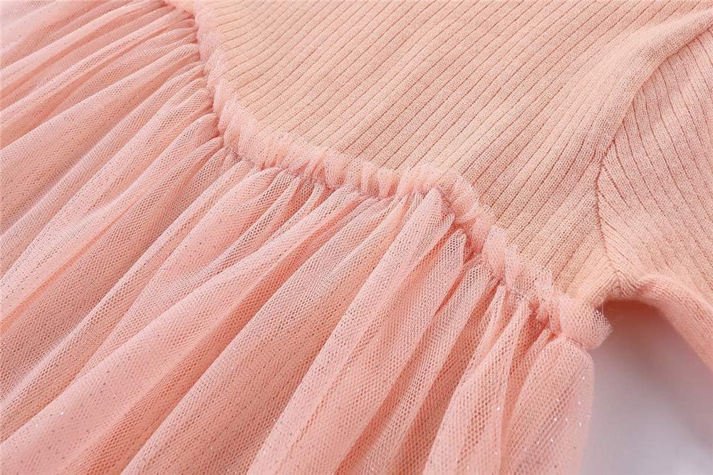 Mud Kingdom Girls Rib Knit Sweater Princess Dress with Tulle Long Sleeve - Image 5