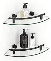 Vista 10 de Estante esquinero de vidrio para baño, estantes de ducha, paquete de 2 unidades, color negro, flotante, templado, esquinero para baño, organizador