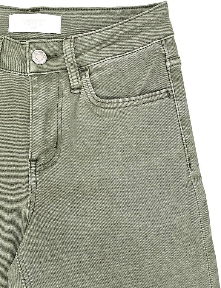 VERVET by Flying Monkey Olive Wide Denim Jeans Cropped High-Rise Raw-Cut