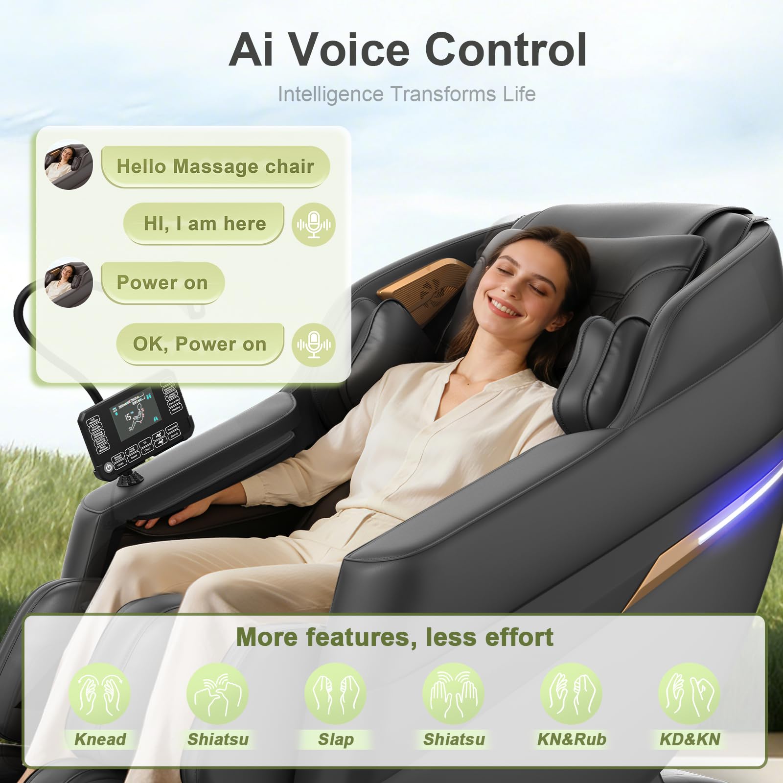 3D SL-Track-Massagesessel Ganzkörper-Massagesessel 8 Luftkammern Heizfunktion Fußrollenmassage KI-Sprachsteuerung Bluetooth-Lautsprecher Zero-Gravity-Modus