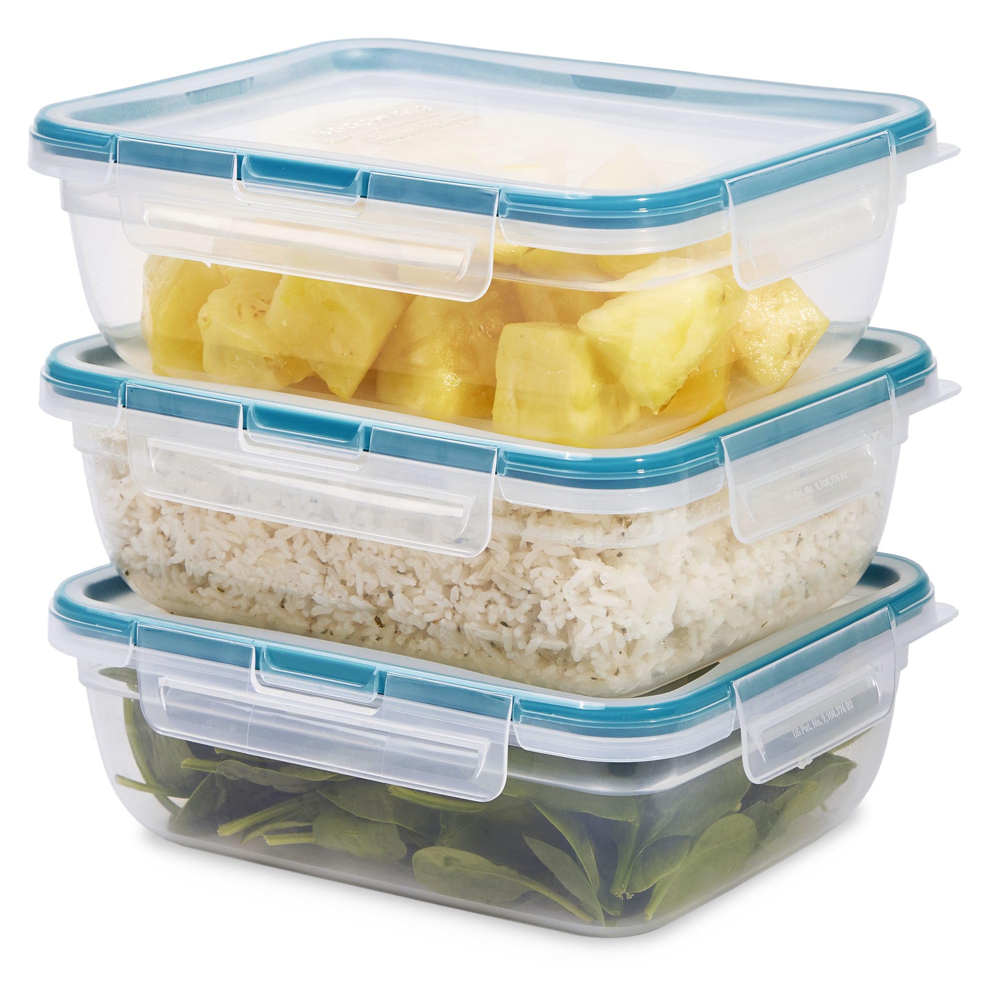 Plastic Total Solution (3-Pack, 8.5-Cup) Food Storage Containers | Plastic meal prep containers with plastic BPA-free lids with 4 locking tabs, microwave, dishwasher, & freezer safe