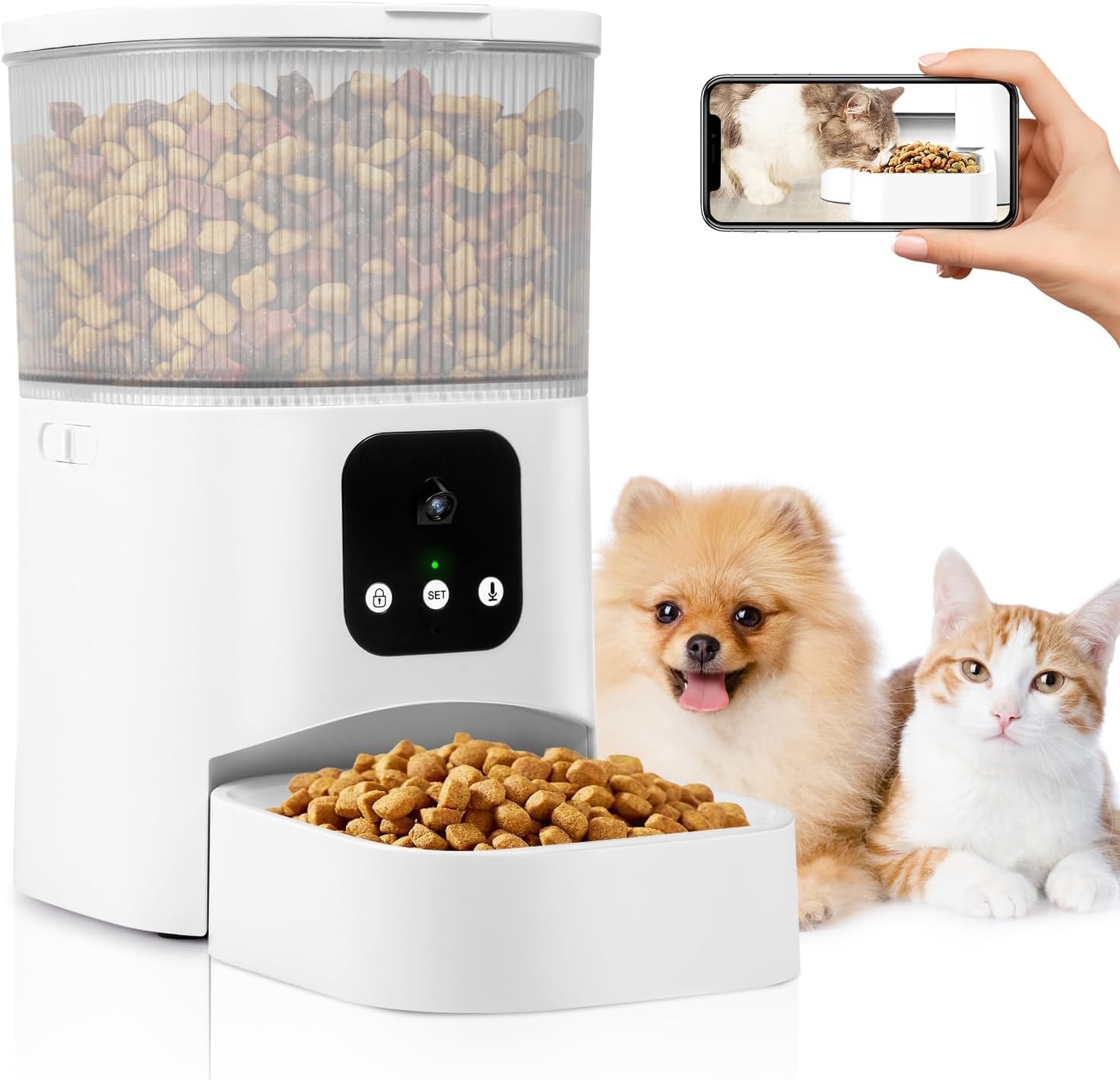 Comedero Gato Automatico con Cámara, 3L Dispensador Comida 2,4G WiFi+Bluetooth Comedero Automatico Gato, Función Temporizador y Grabadora de Voz