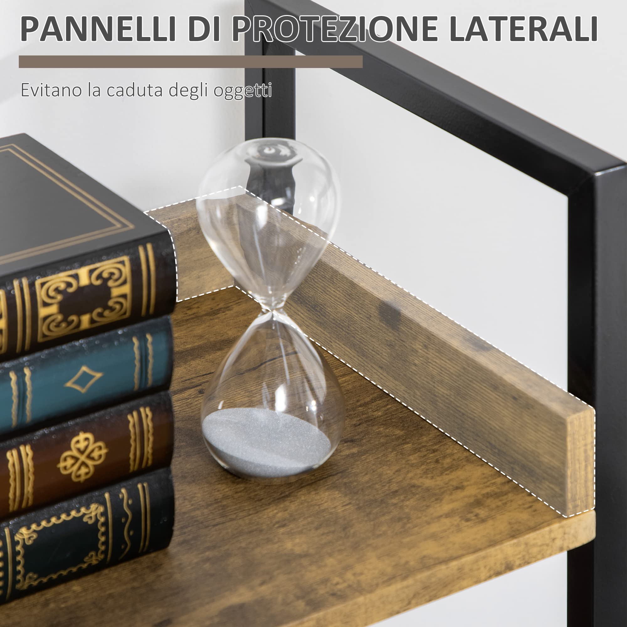 HOMCOM Libreria Stile Industriale a 5 Ripiani, Mobile Libreria in Legno e Metallo per Casa e Ufficio, 48x30x155cm, Marrone Rustico