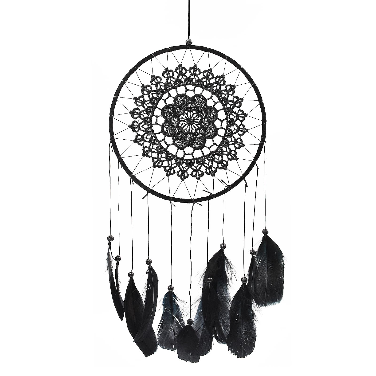 Attrape Reve pour la chambre à coucher, Attrape RêVes Fait à la Main, Capteur de Rêves avec Plumes et Perles, suspendu pour Maison Chambre Coucher Fête Attrapeur, cadeau artisanal (Noir)