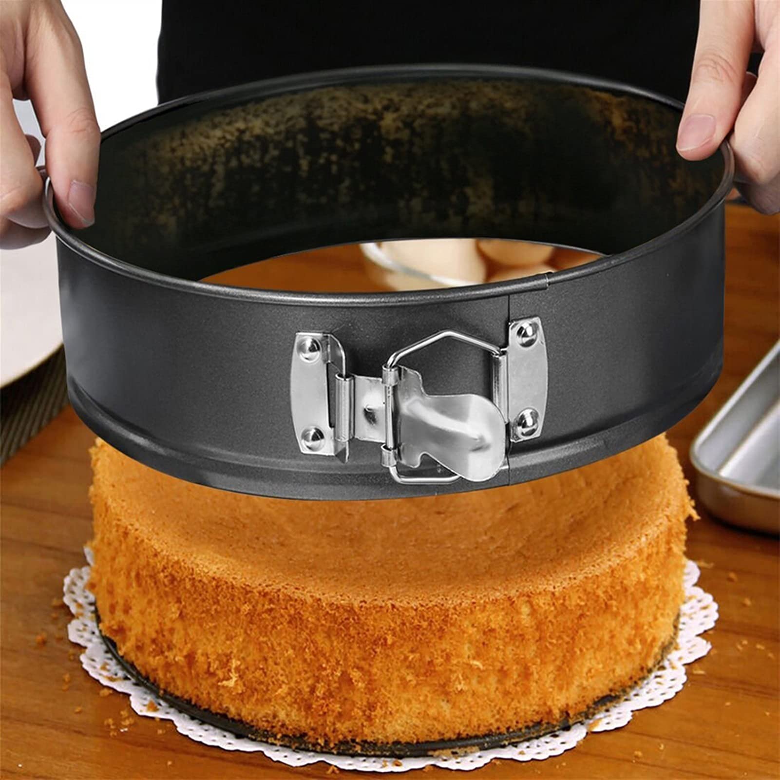 Moldes metálicos antiadherentes para Pasteles con Base Desmontable, Forma Redonda, Juego de bandejas para Hornear，26cm