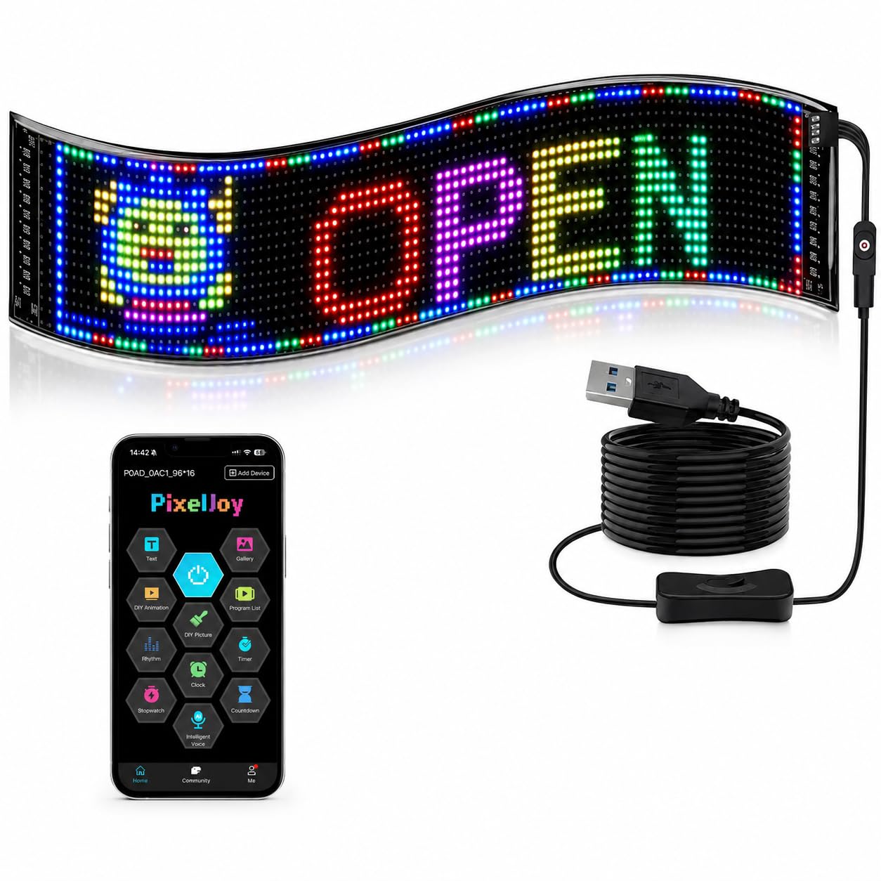 Tablica wyników LED programowalna, 59 x 12 cm, napis RGB LED ze sterowaniem aplikacją Bluetooth i pilotem zdalnego sterowania, elastyczna tabliczka LED do samochodu, ciężarówki, witryny sklepowej i