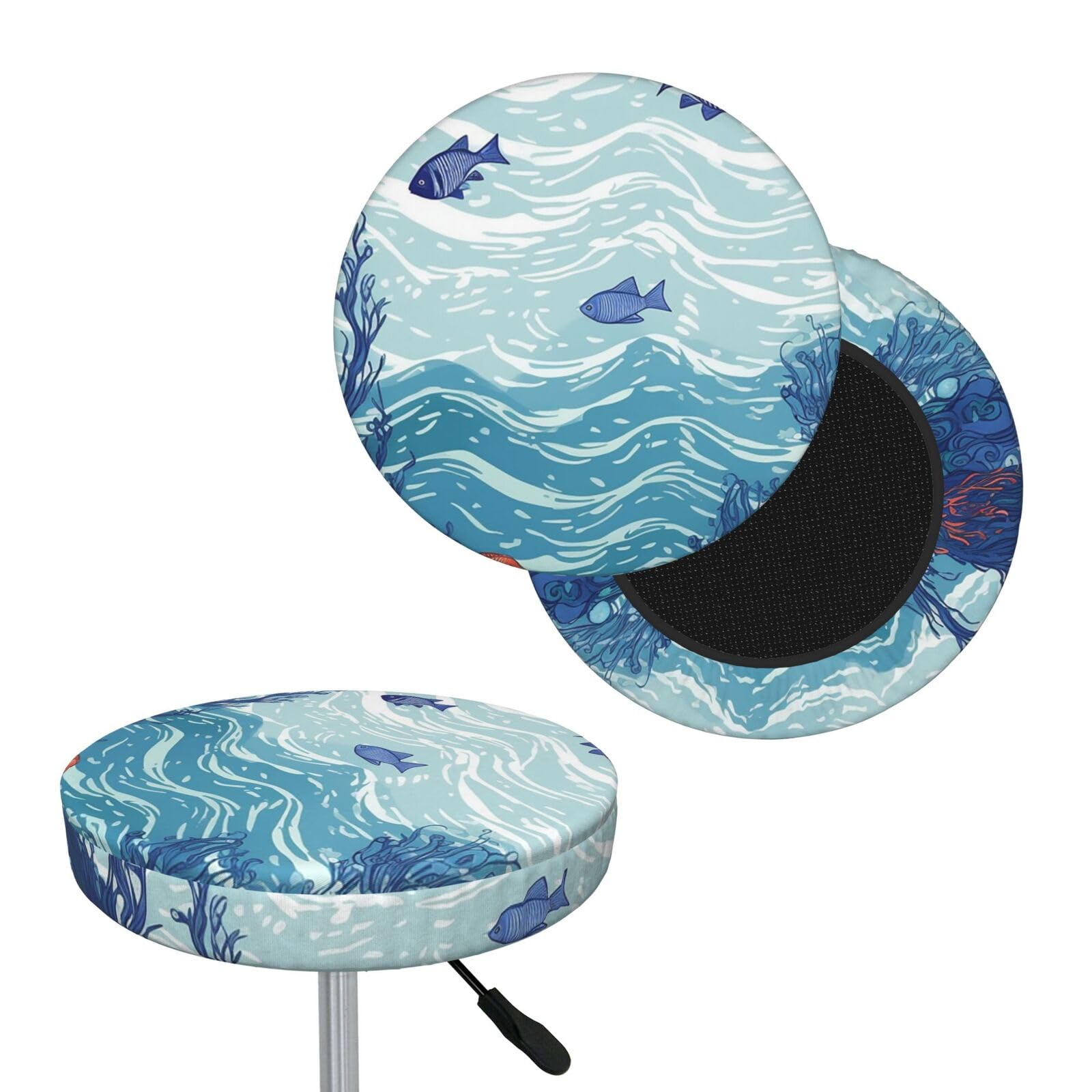 NONHAI Ocean Waterscape Bar Stool Cover Round Elastic Stool Cushion Covers Dustproof Bar Chair Cover Washable Stool Cushion Slipcover Stretch Stool Seat Covers for 12-14 Inch Chair