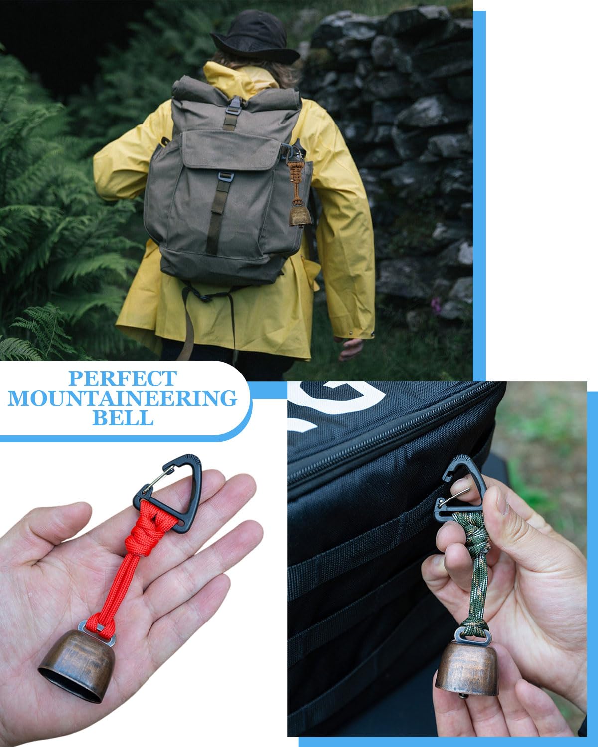 2 Piezas Campanas Anti Osos, Práctico Campana Oso Campana de Advertencia, Mosquetón de Campanas de Oso, Campana de Oso Polivalente, para Senderismo Camping al Aire Libre Pesca Escalada