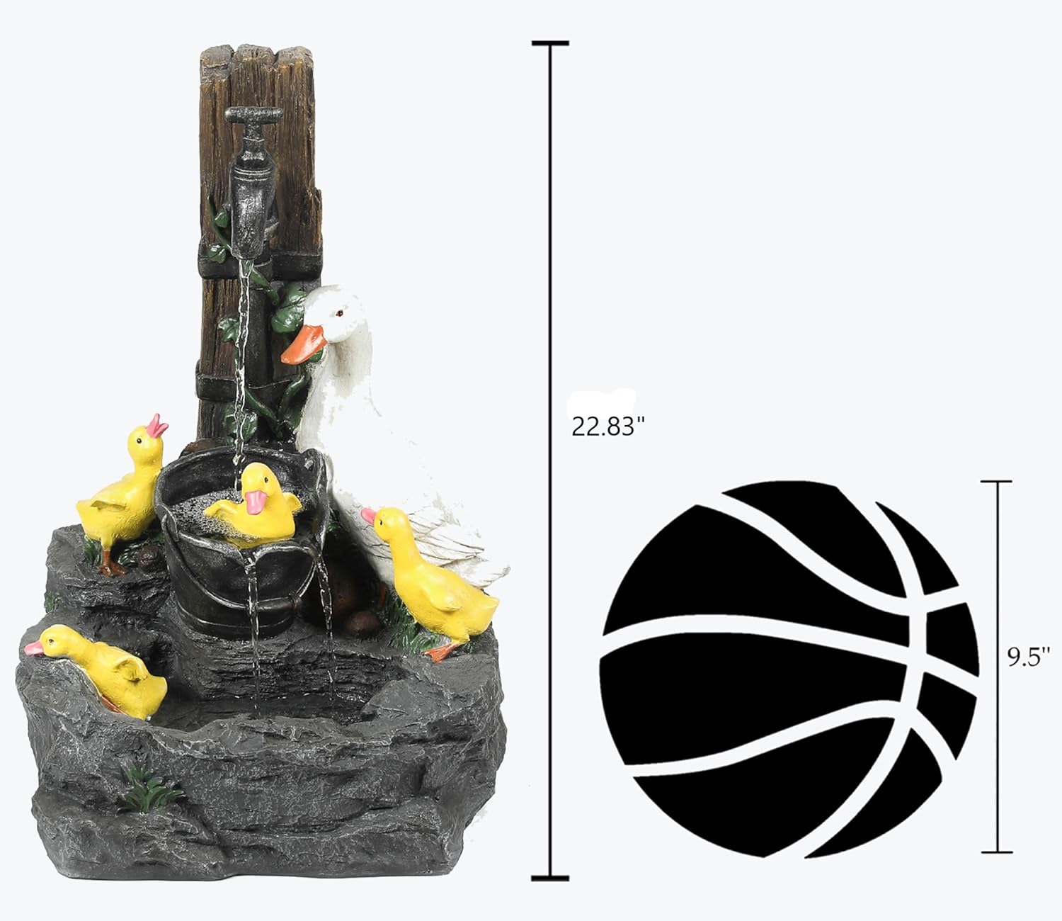 LuxenHome Outdoor Water Fountain, 23 Inch Duck Family Waterfall Fountains Garden Water Feature Decor, Farmhouse Fountain Outdoor and Indoor for Yard, Patio, Lawn and Porch