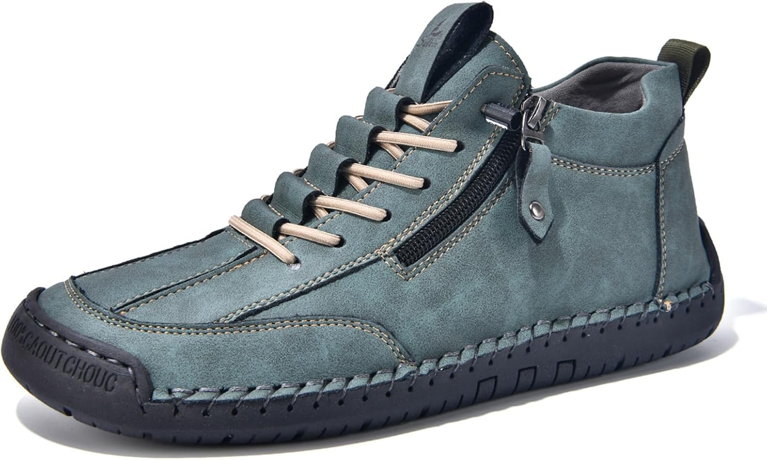 Men's Lace Up Handmade High Top Chukka Boots Fashion Side Zipper Outdoor Non-Slip Walking Sneakers Comfortable Slip On Casual Driving Shoes