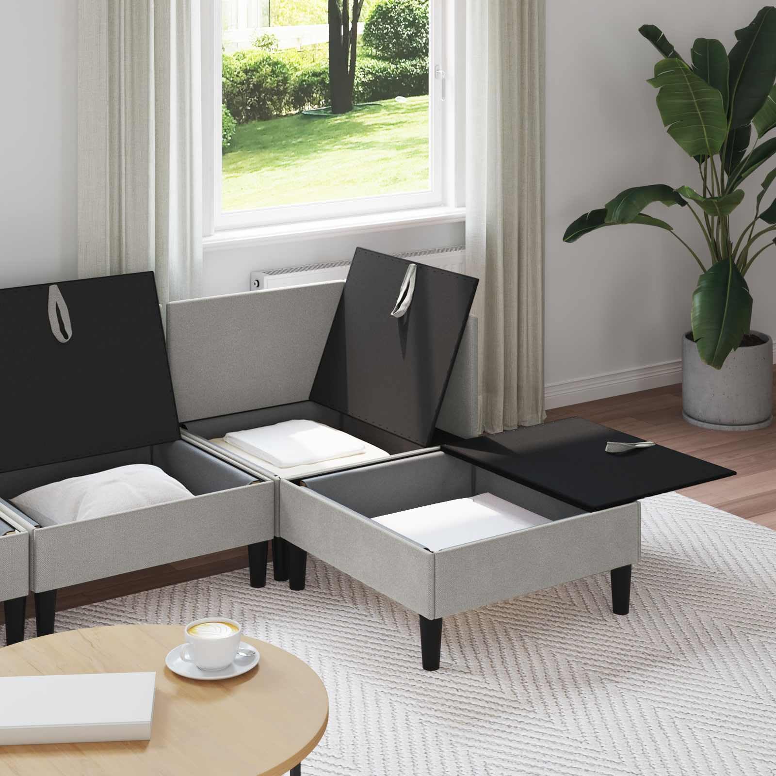 Genérico Juego de Muebles de salón 4 uds. Gris Claro Tela,Mobiliario,Sofás,210 x 140 x 82 cm-3413800