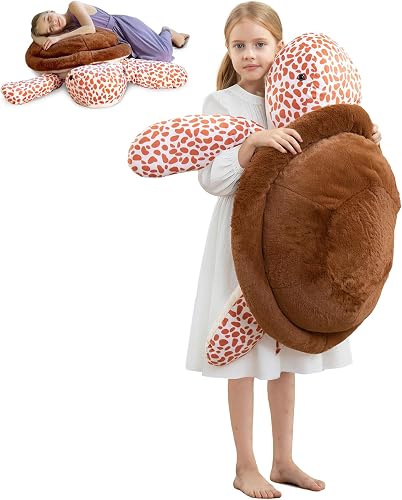 MorisMos Giant Brown Turtle Stuffed Animal 33", Sea Turtle Plush Pillow