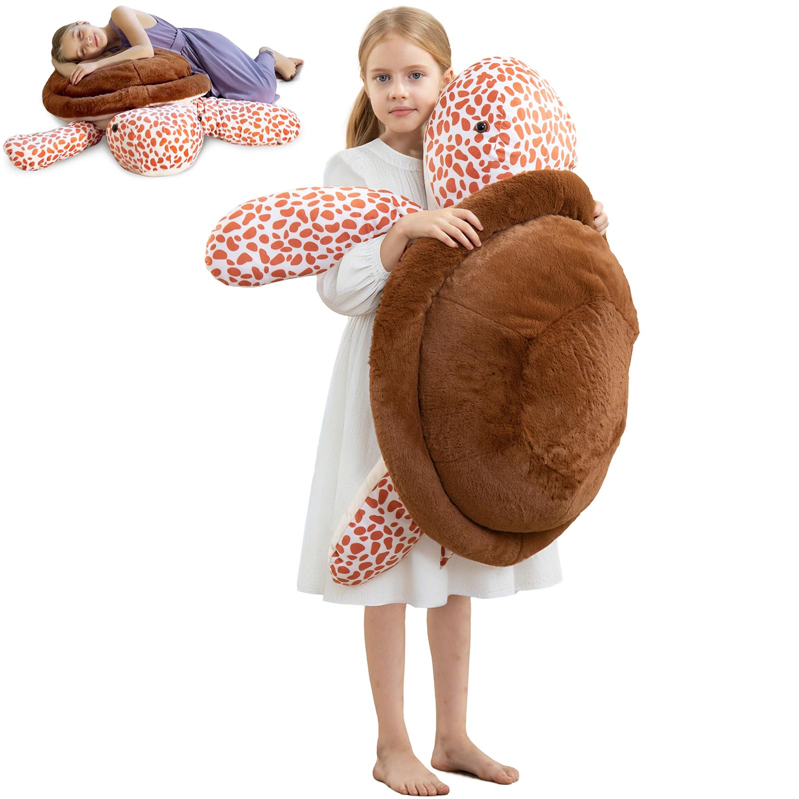 MorisMos Giant Brown Turtle Stuffed Animal 33", Sea Turtle Plush Pillow
