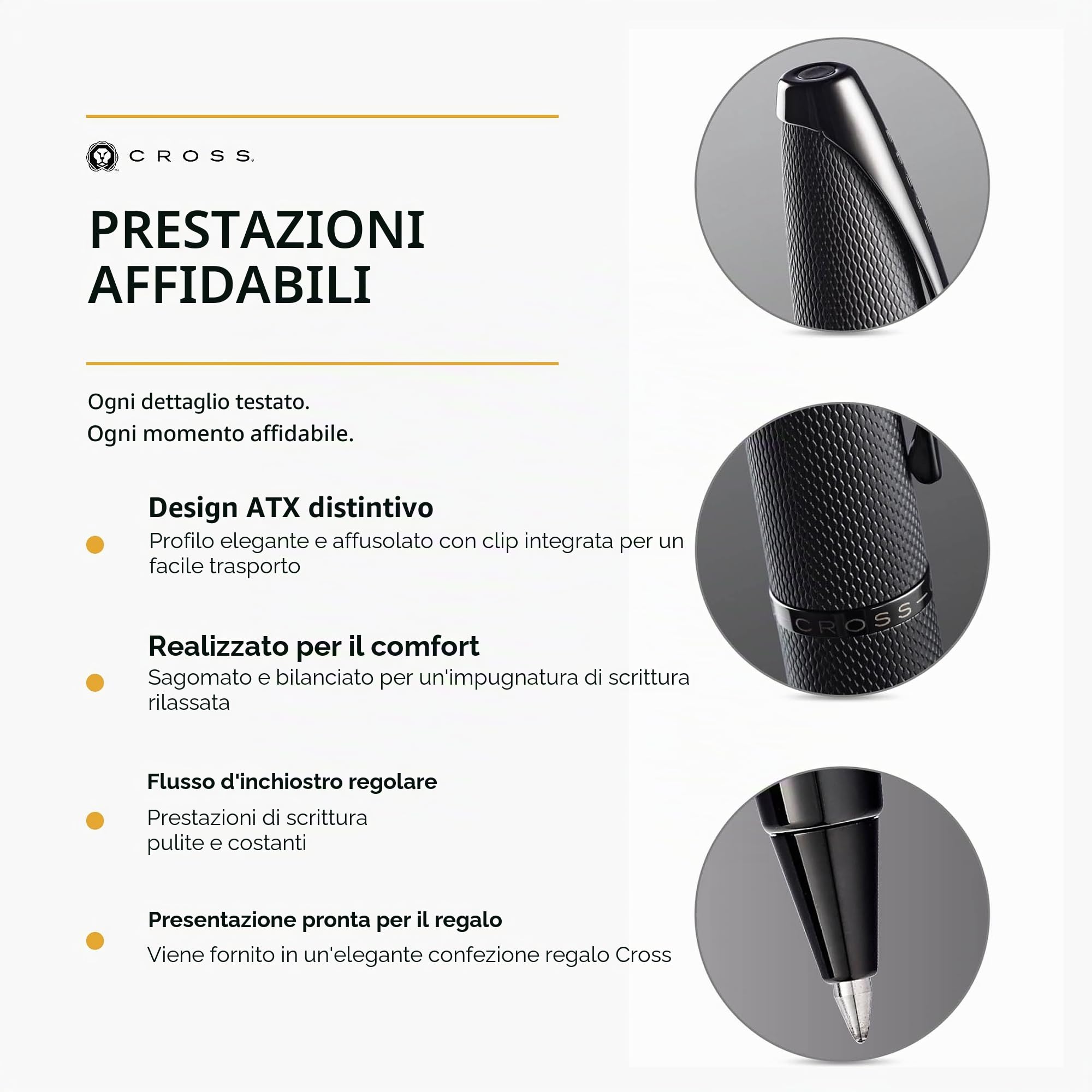CROSS ATX - Penna roller (motivo diamantato fresato, colore inchiostro: nero, tratto M, con confezione regalo), nero spazzolato
