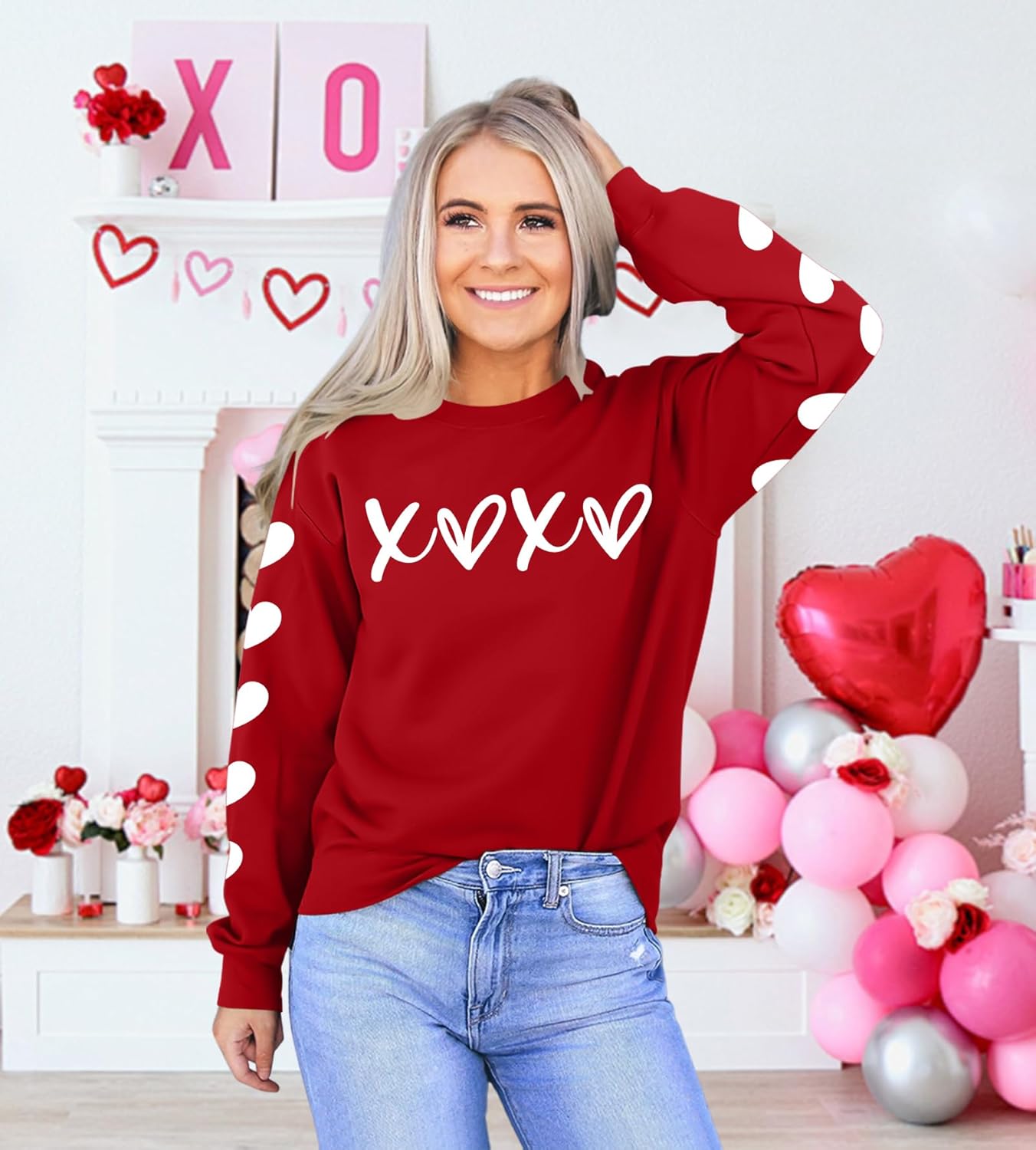 YI XIANG RAN Valentines Day Shirts Women: Sparkly Love Heart Valentines Day Sweatshirts Long Sleeve Shirts Pullover Tops - Image 4