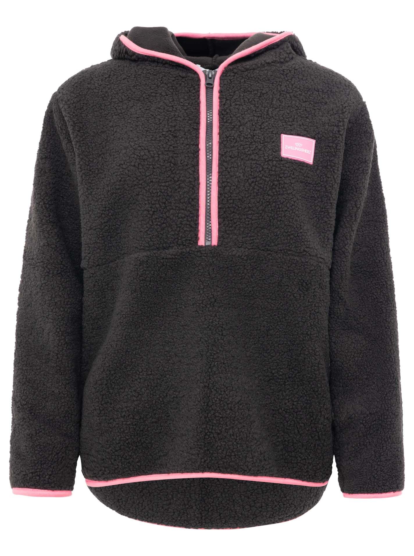 Zwillingsherz Damen Teddypulli Zip-Up – Kuscheliger Fleece Pullover mit Reißverschluss, Warm & Weich Uni