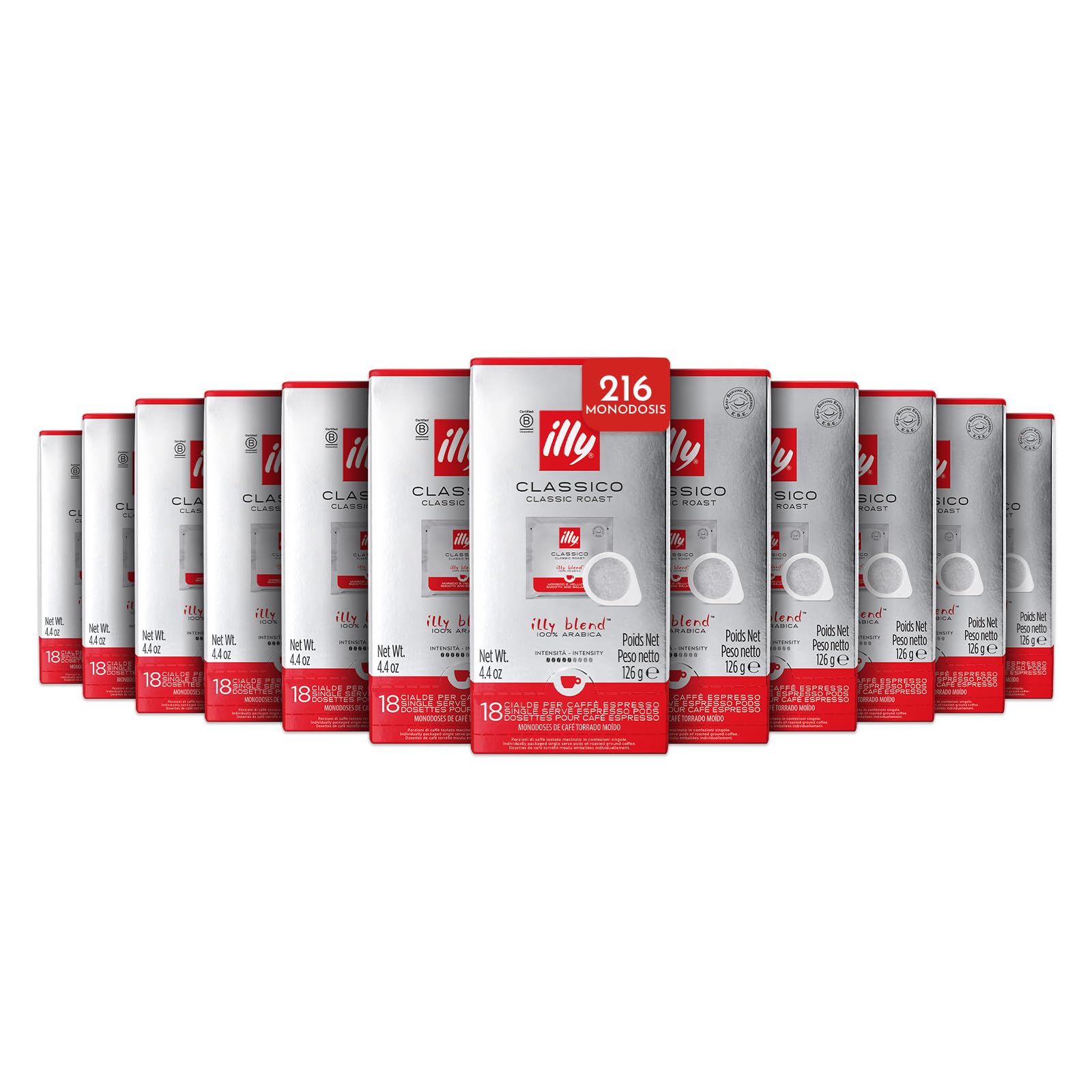 illy, Café en Cápsulas E.S.E Monodosis CLASSICO, 216 Cápsulas Compostables