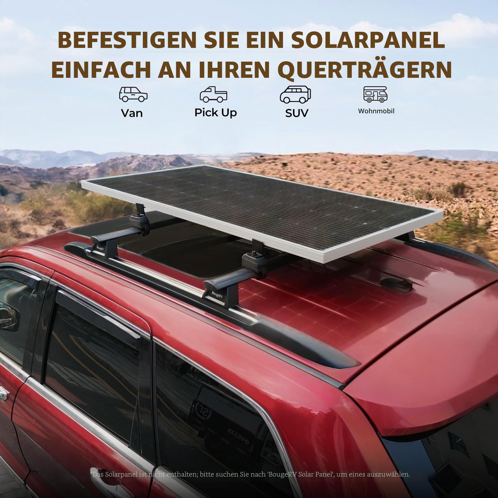BougeRV Sonnenkollektor-Krabben-Montageset für Autos mit Querstangen, Dachträgerklemmen, passend für die meisten Gepäckträger ohne Bohren, 100 bis 200 Watt Solarmodul-Montagehalterungen,