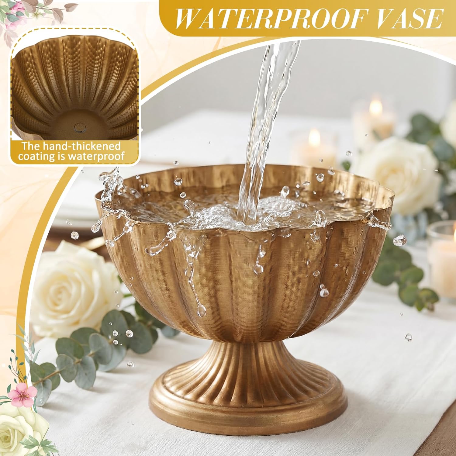 2 Pcs Large 9 Inch Compote Vase for Centerpiece Flower Holder Metal Compote Bowl Indoor Outdoor Flowers Fruits Plant for Wedding Party Decoration Christmas Home (Gold Bronze)