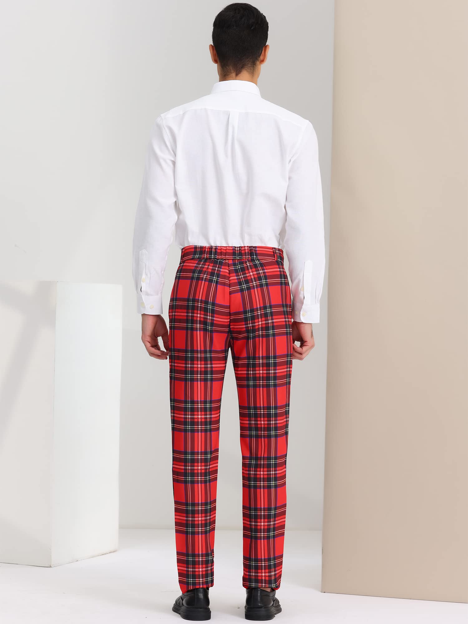 Lars Amadeus Pantalones de Vestir a Cuadros para Hombre Pantalones de Negocios con Frente Plano Pantalones de Traje a Cuadros