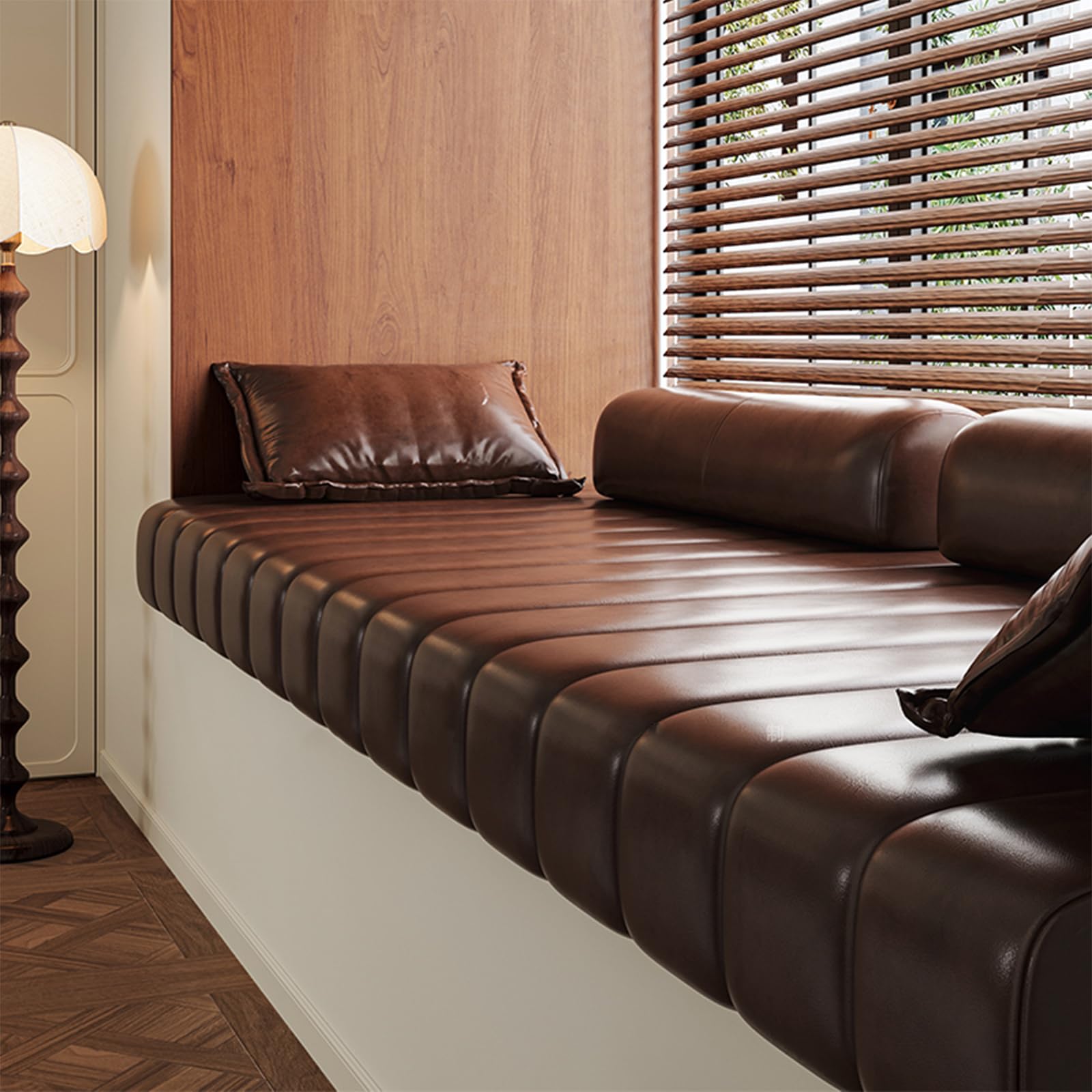 HTRCIH Custom Cost-Effective Bay Window Sill Seat Cushion Indoor, Oil-Waxed Faux Leather, Customized Bench Cushions Set for Indoor Furniture, Non Slip Bottom