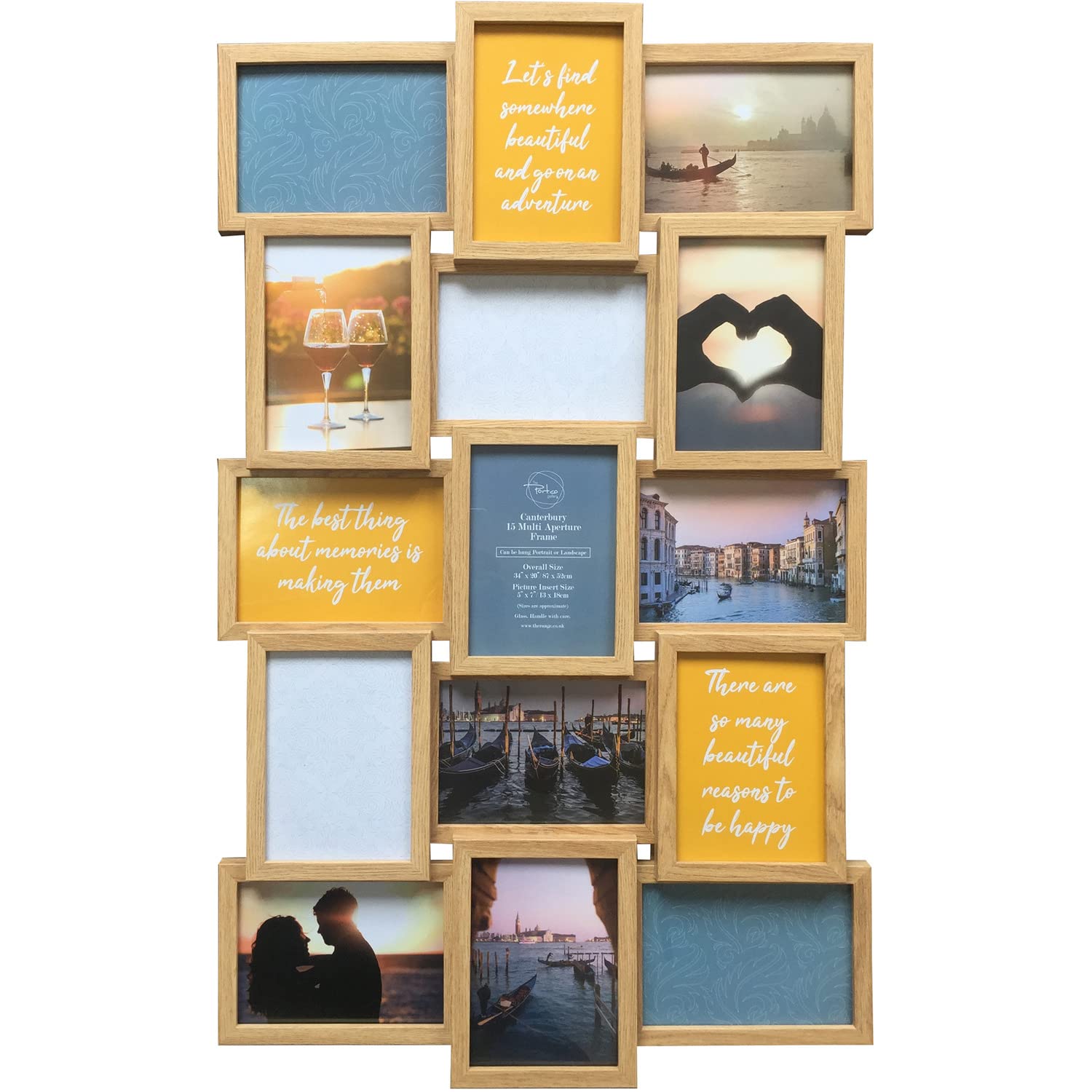 Deenz Oak 15 Picture Multi Aperture Photo Frame For 15 Photos Holds 6X4 / 5X7 Home Decoration, Living Room, Bedroom Room, Eye-Catching Design (5X7 In)