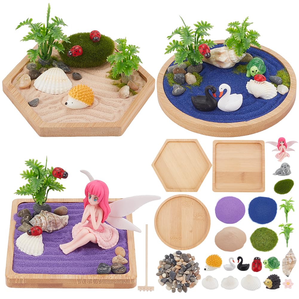 WEBEEDY 3 Sets Animals Zen Garden Sand Kit Mini Ocean Desktop Sandbox Alternative Sand Tray Kit Sand Craft Accessories,Home Office Spiritual Zen Decor Gifts for Friends Unique Gift