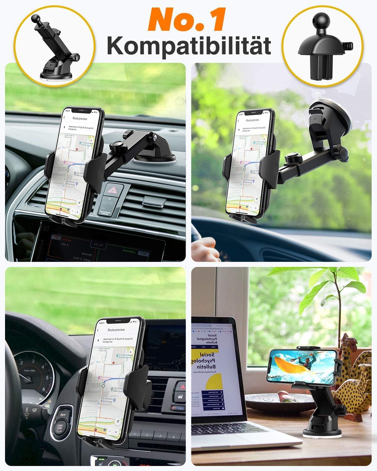 VANMASS 2026 Militärische Handyhalterung Auto Upgrade 4 in 1 Saugnapf Lüftung Handyhalter mit Klebepad Auto Handy Halterung Auto 360° Drehbar Handyhalter Auto Armaturenbrett Scheibe für iPhone Samsung