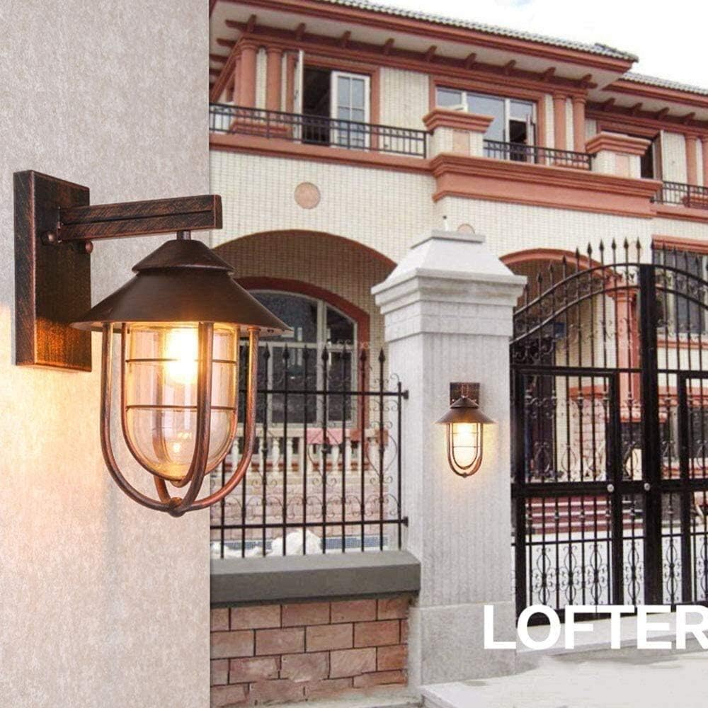 Bracket Light Metal Bracket Lighting Bracket Light Vintage E27 Outdoor Wall Lamps Metal,Black Metal and Real Glass Shade Bracket Lighting,Waterproof Ip44 Garden Lamp Balcony Hallway Entrance GAZ