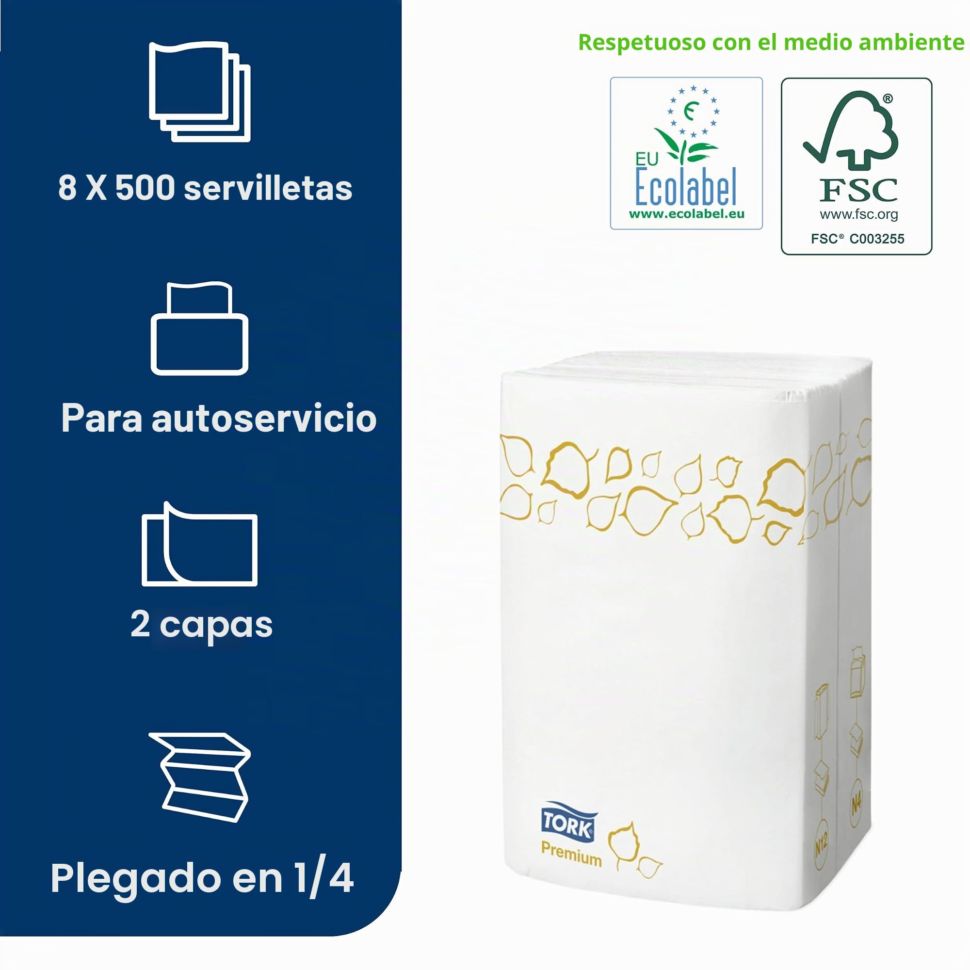 Tork Xpressnap 13670 Servilleta Extra Suave/Recambios para el servilletero sistema N4 / 8 paquetes/Blanco con diseño de hojas