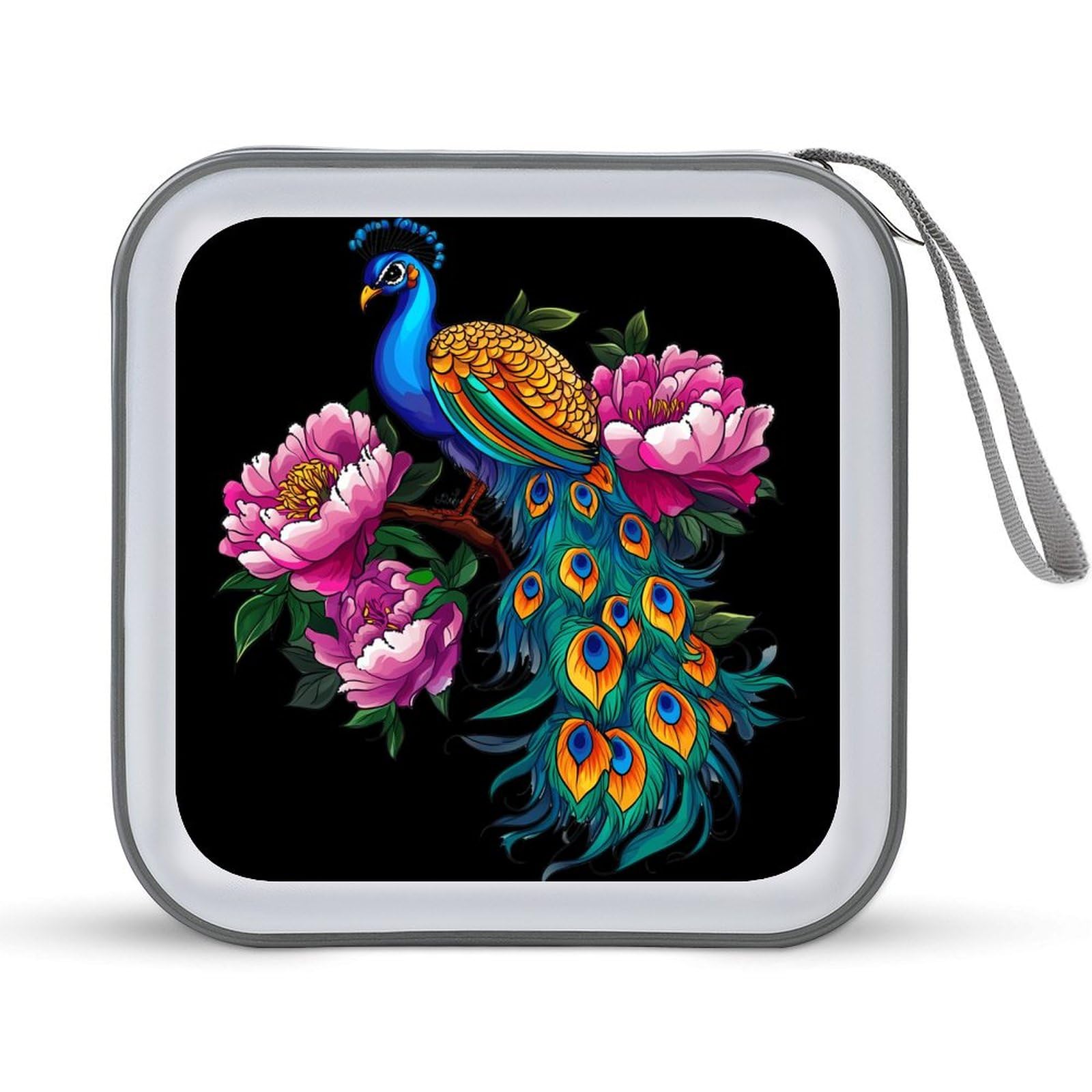 Beautiful Blue Peacock Peony CD Case Plastic DVD Case Holder Wallet Disc Storage Organizer for Car Travel