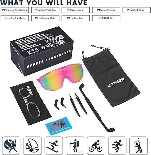 Miniatura 7 de X-TIGER Gafas de sol deportivas polarizadas para hombres y mujeres, gafas de ciclismo, béisbol, correr, pesca, MTB UV400, Rojo -