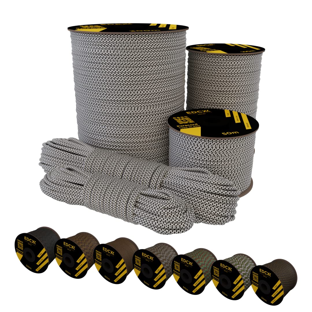 EdcXParacord 4mm, 20+ Military Colors (15m, 30m, 50m, 100m, 300m) | Ideal for Camping, Survival, Outdoor, Crafting, DIY | 100% Nylon Rope 4mm | Tactical Cord 550 Type III (Diamond Camo, 30 m)