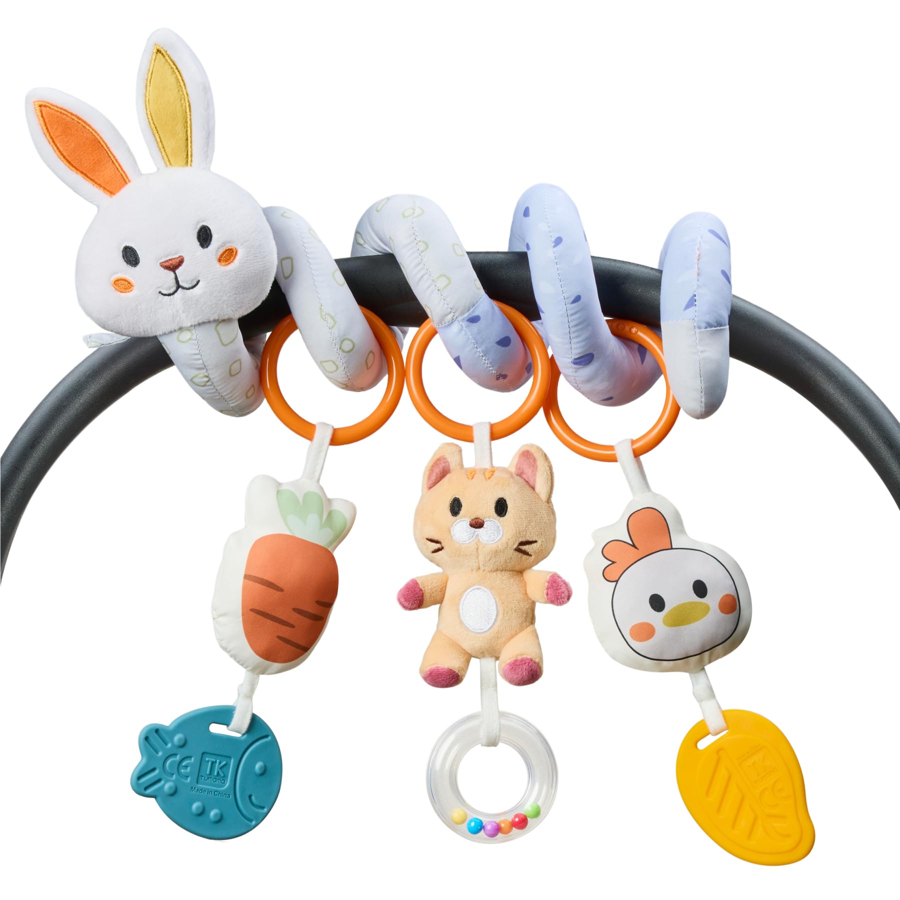TUMAMA Spiral Car Seat Toys Baby Toys for 0 3 6 9 12 Months, Infant Stroller Toy Newborn Hanging Toys with Rattle, Teether