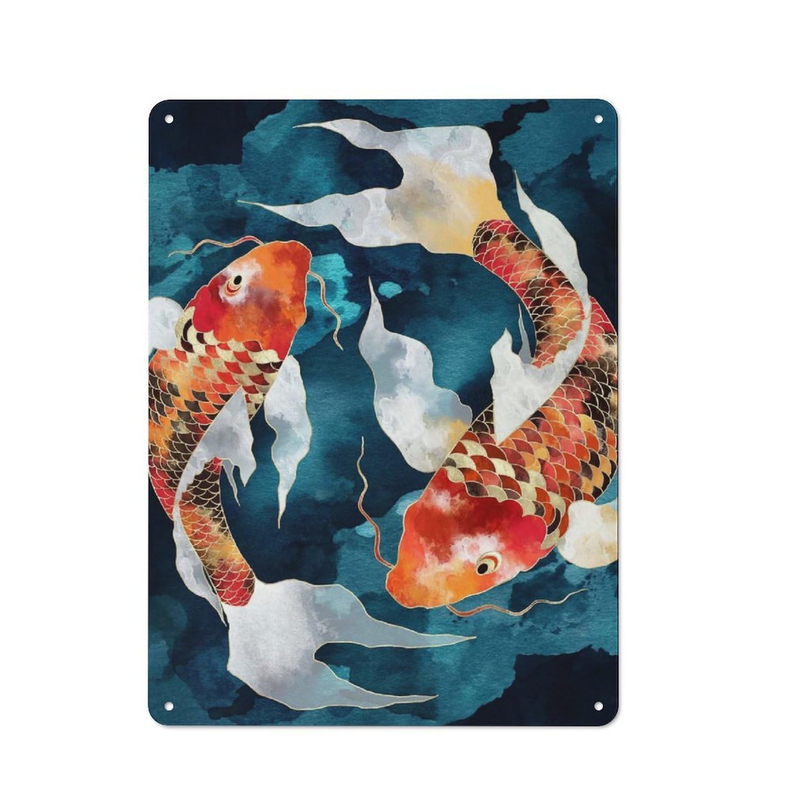 Junmoney Style-22 Retro Metal Wall Sign 40X30cm Featuring Metallic Koi Ii For Pub Or Café, For Garage, Workshop And Man Cave Decoration